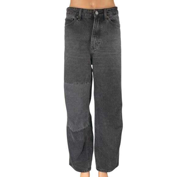 H&M Women's Black Patchwork High Waisted Wide Leg Baggy Denim Jeans Pants Sz 10 - Picture 1 of 4